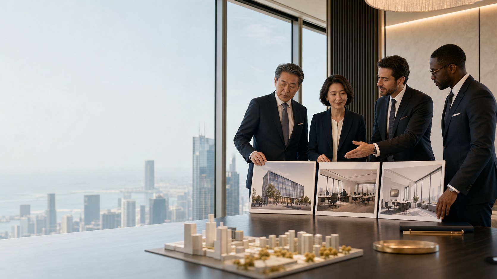 Executives comparing overseas branch and representative office options