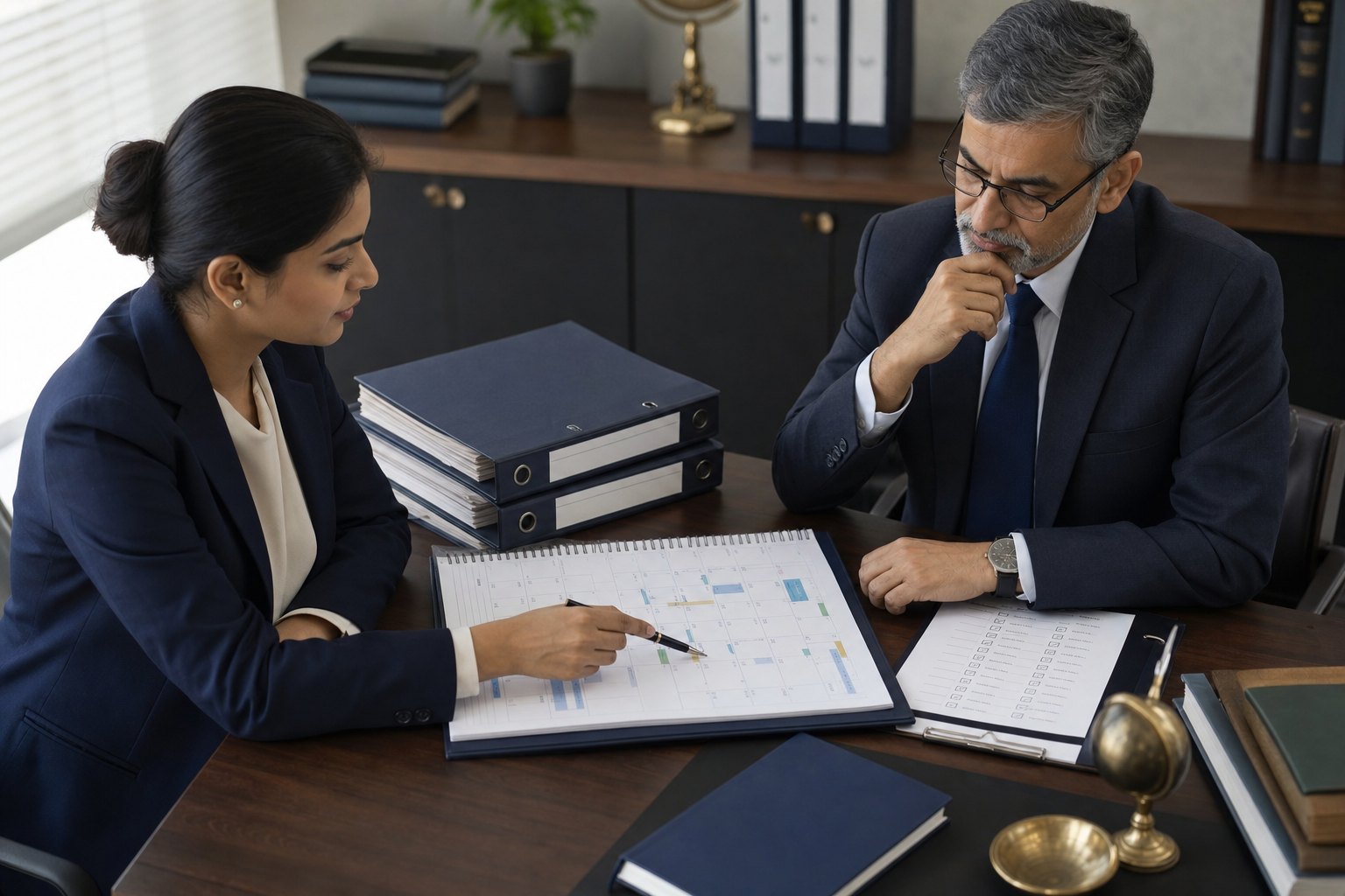 Company secretary and finance adviser coordinating a compliance calendar