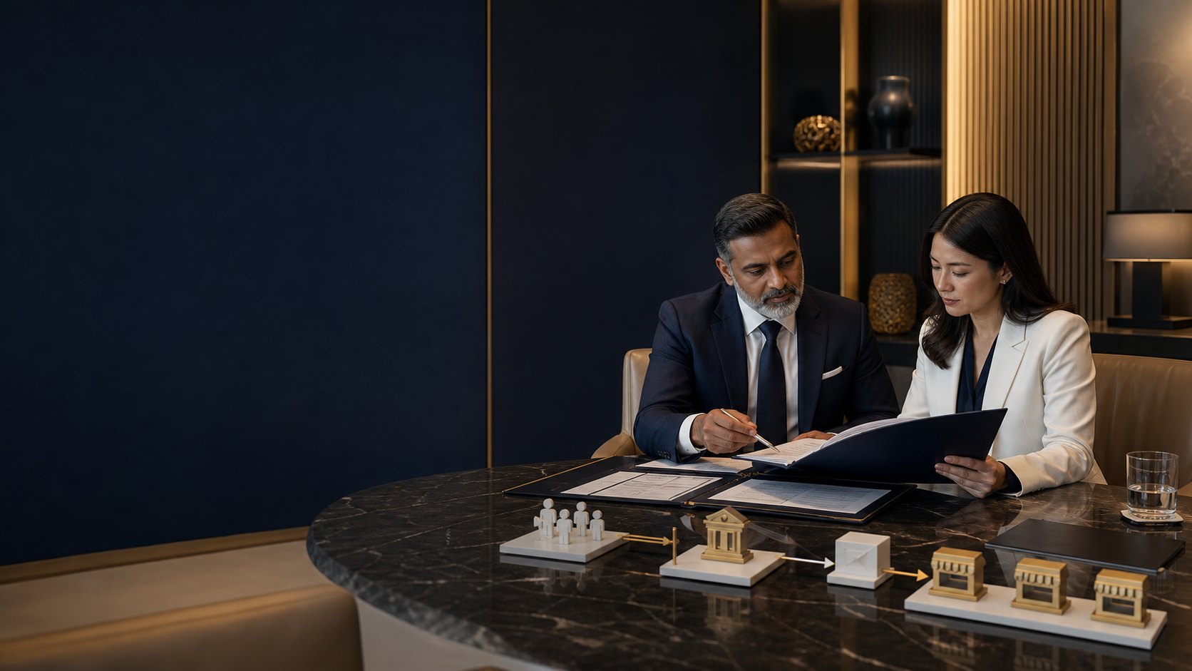 Founder and adviser preparing corporate banking evidence and payment flows