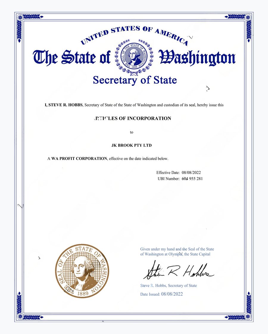 Preview of Washington Articles of Incorporation