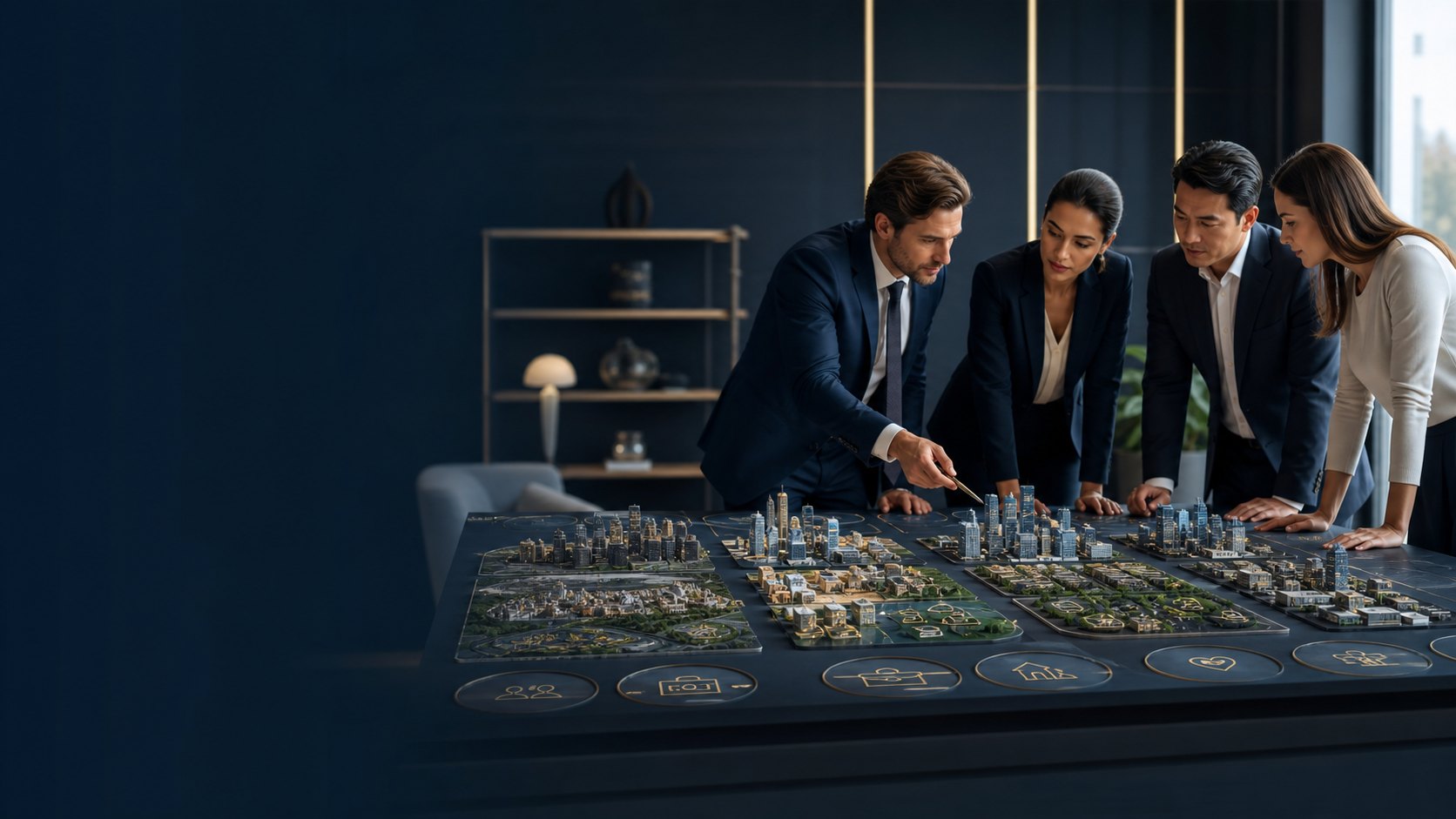 Client and advisers comparing international residence destinations