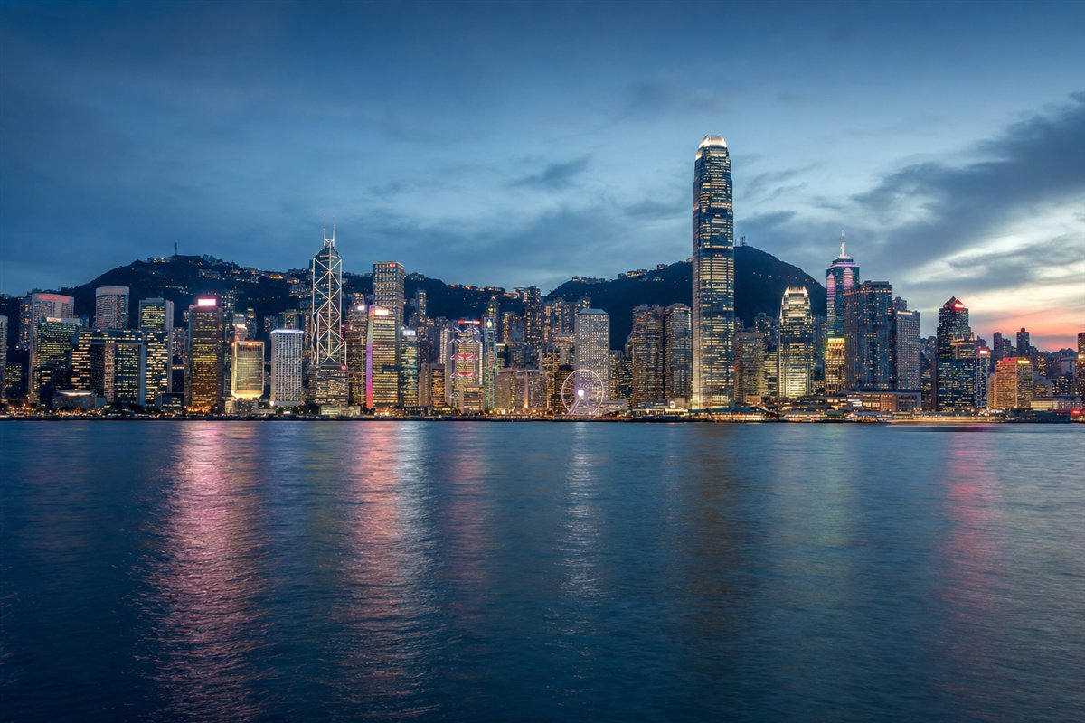 Victoria Harbour skyline in Hong Kong, China