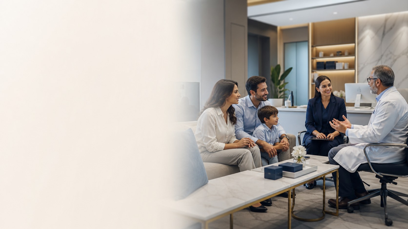 Family meeting a physician and healthcare coordinator